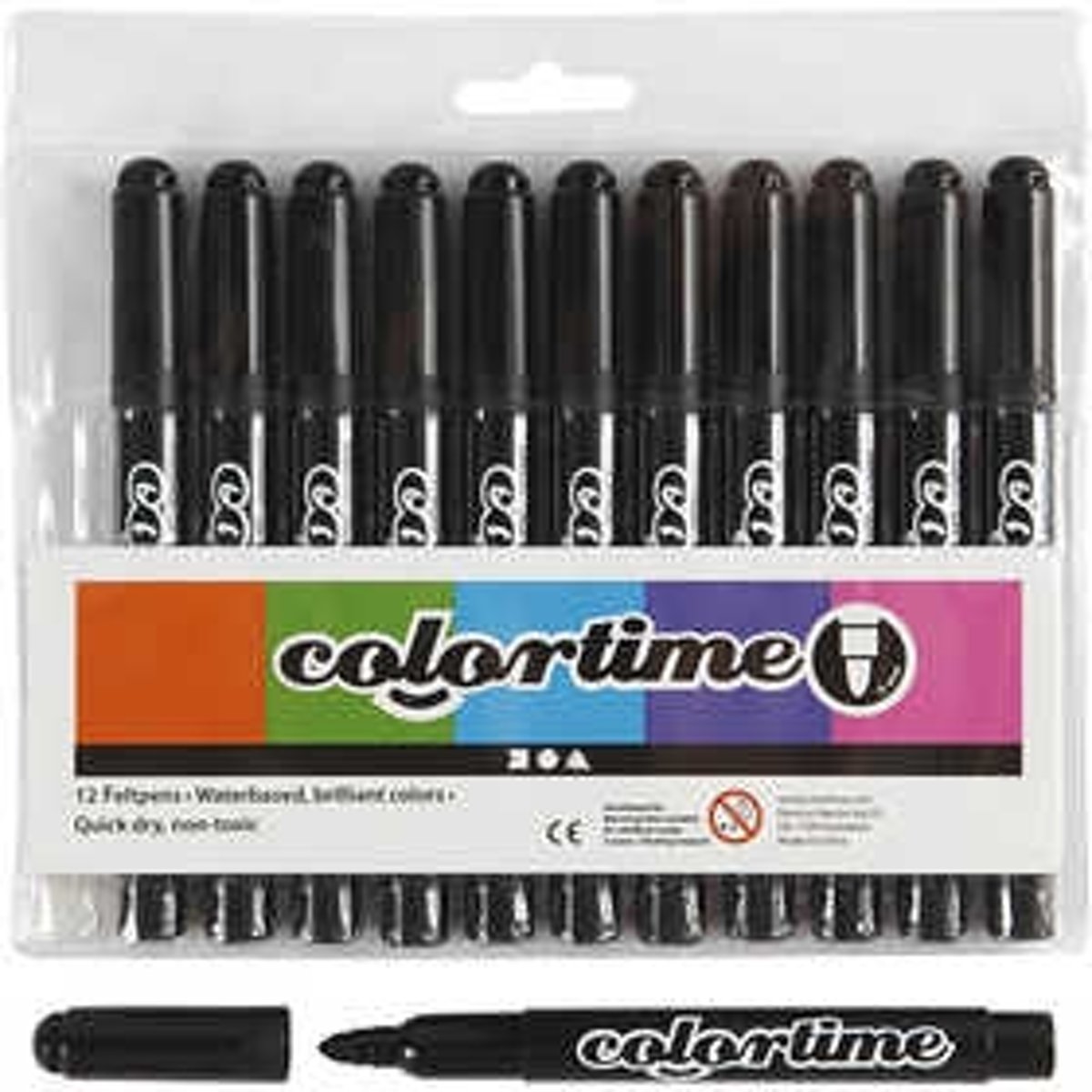 Colortime stift, lijndikte: 5 mm, zwart, 12stuks [HOB-37331]